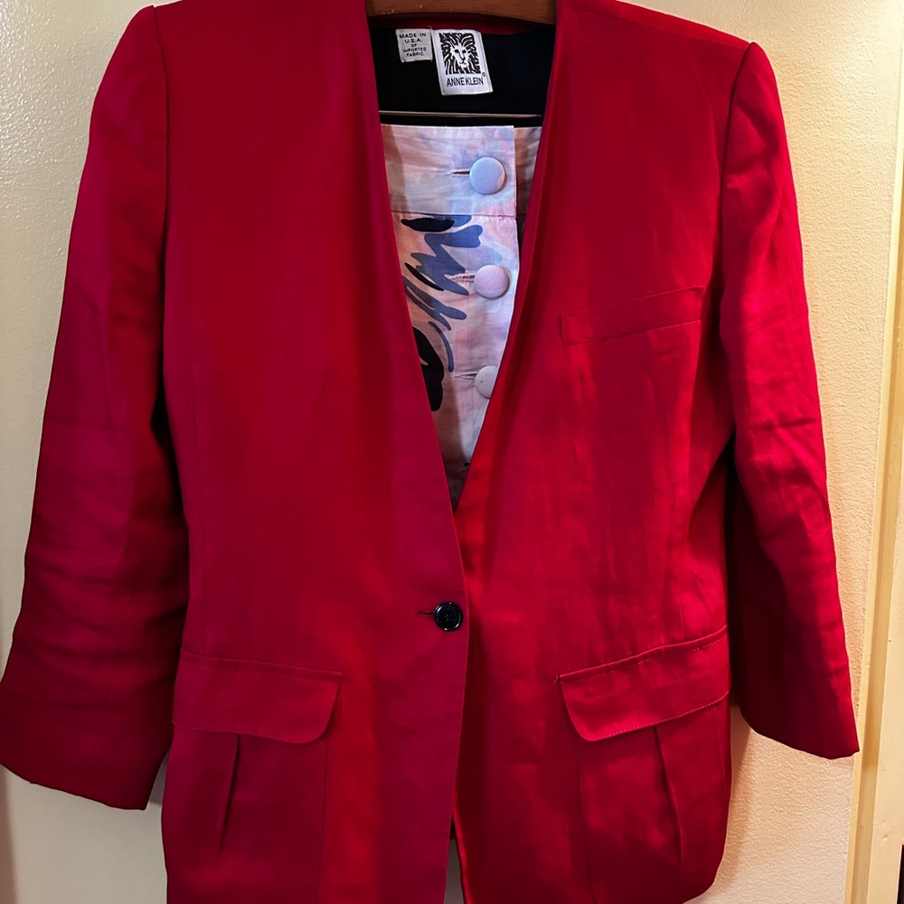 Vintage Anne Klein Red Single-Button Blazer